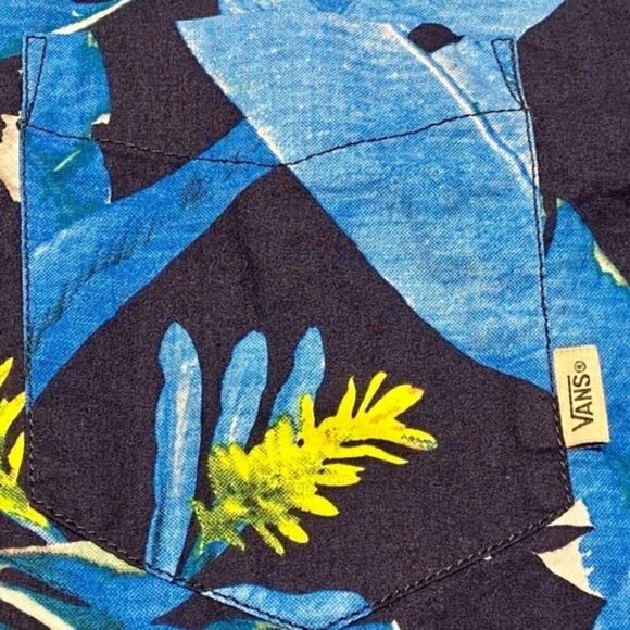 Vans Off The Wall Men's Casual Button Down Large Bonsai Blue Hawaiian Shirt EUC - Picture 6 of 8